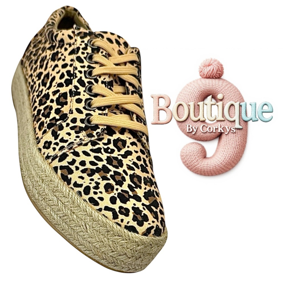 Boutique 9 Corkys Leopard Espadrille Sneakers Womens Lace Up Casual Sneakers